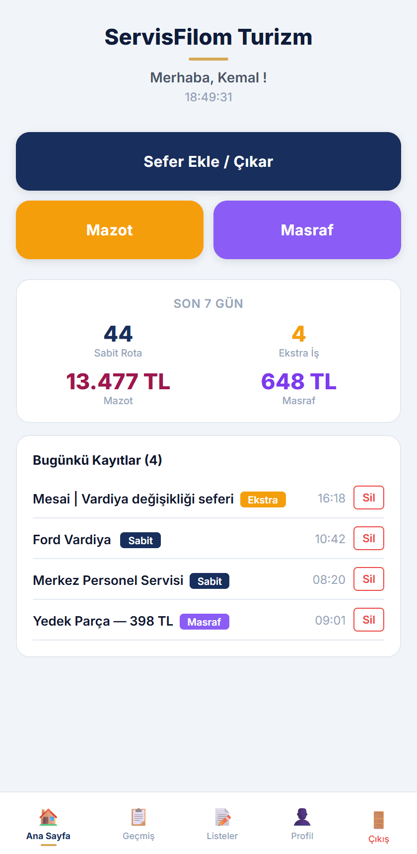 ServisFilom şoför uygulaması — ana ekran